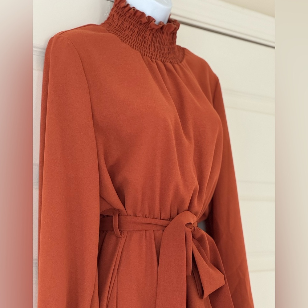 Orange Ruffled Tiered Long Sleeve Dress